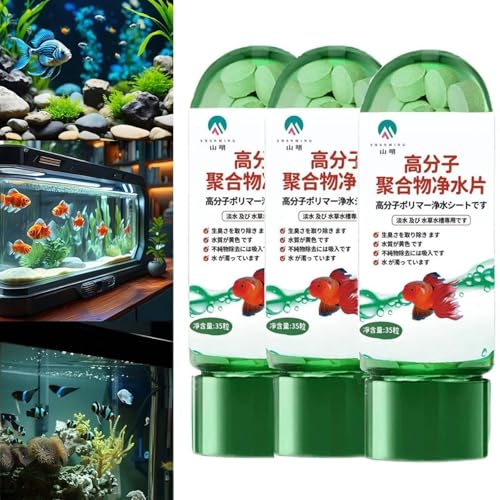 Leistungsstarke Aquarium-Wasserreinigungstabletten, Wasserreinigungstabletten für Fische, Wassertabletten, Reinigungsbehälter, 105 Stück