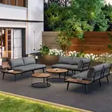 Moimhear Gartenlounge-Set für 5-6 Personen, Gartenmöbel, Essgruppe für Terrasse Balkon Garten Indoor Outdoor, Essgruppe 6-TLG, (2x2er-Sofa, 2xEinzelsessel, 2xTisch)
