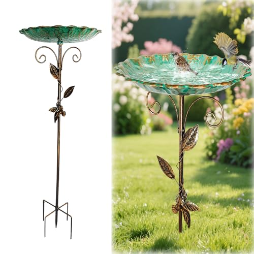 Vogelbad für Garten Metall Vogeltränke Stehend Garten Deko Groß 77cm, Wasserschale für Wildvögel, Wassertränke Vögel, Gartendeko Draußen, Wasserstelle, Vogeltränke Balkon Winterfest Frostsicher (A)