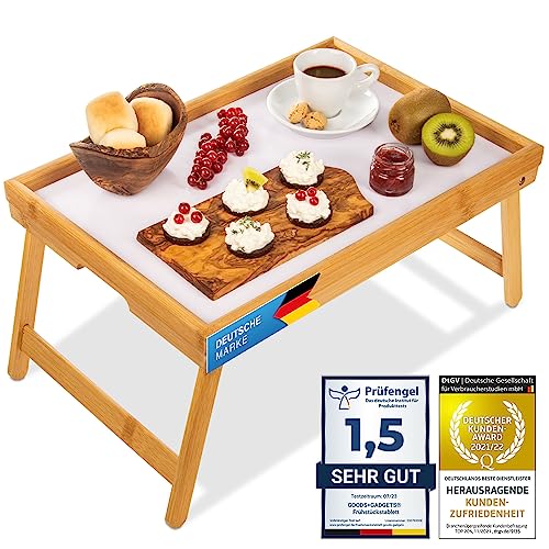 Frühstückstablett Bambus Bett-Tablett Serviertablett Betttisch mit klappbaren Beinen - auch als Lapdesk, Notebook-Tisch verwendbar (Holz)