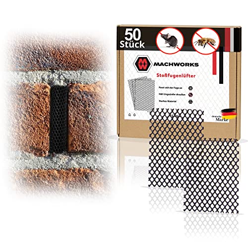 MACHWORKS® Fugenlüfter [50 Stück] - Wespen und Mäuseschutz | Fugengitter zur Kinderleichten Nachrüstung durch Easy Fit System | Geeignet für Klinker und Stoßfugen bis 80mm Höhe