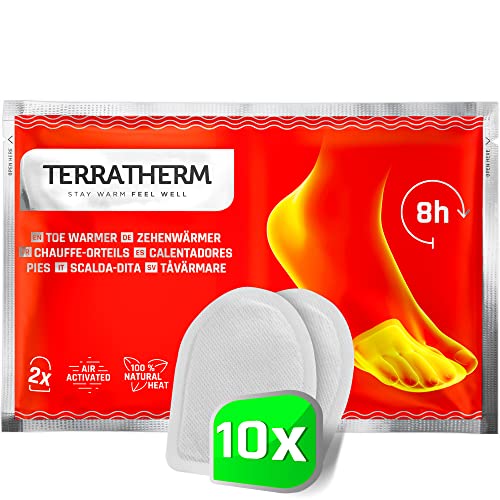 TerraTherm Fußwärmer-Pads, Wärmepads selbstklebend, 8h warme Füße, Zehenwärmer Pads extra dünn und angenehm weich, 10 Paar