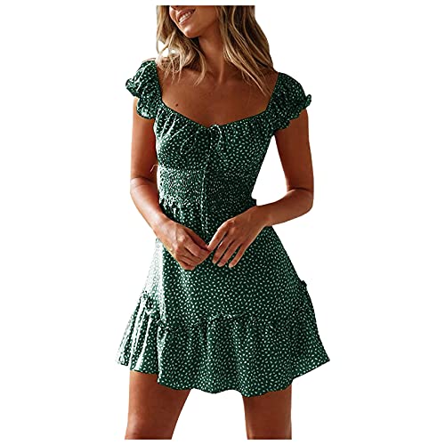 Sommerkleid Damen Kurz Strandkleid Luftig Musselin Kleid Swing Wickelkleid Freizeitkleid Summer Dress Abschlusskleid Plisseekleid Blusenkleid Trägerkleid Rockabilly Abendkleider Dot Midikleid