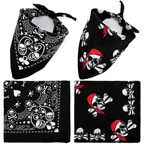 SATINIOR 2 Stück Halloween Schädel Paisley Bandanas Stirnband Kopftücher Totenkopf Schwarz Piraten Bandana Mit Doppelseitigem Weiß Bandanas für Herren Damen Kostüm Zubehör