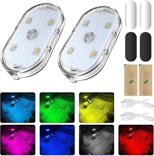 2 Stück Auto LED Innenbeleuchtung,Car LED Interior Lighting,RGB Auto Innenraumbeleuchtung,Mehrfarbige LED Atmosphäre Licht,LED Touch Licht,Wiederaufladbaren USB Auto LED Neon