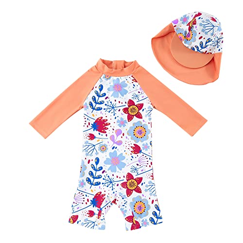 upandfast Baby Badeanzug mit Sonnenhut UPF 50+ Badebekleidung für Baby(Sonnenblume,6-9 Monate)