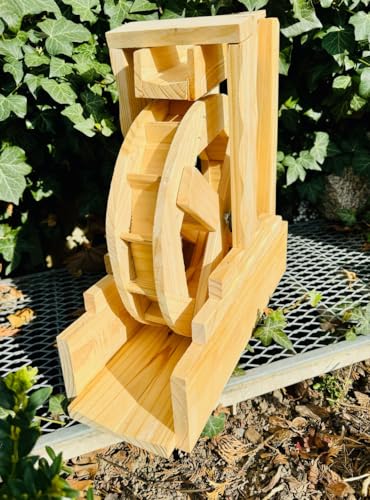 DARLUX Garten-Deko Holz Wasserrad L mit Rinne I Wasserspiel I Wassermühle I Mühlenrad I Gartendekoration I Deko Kaskade I Höhe 42 cm Natur