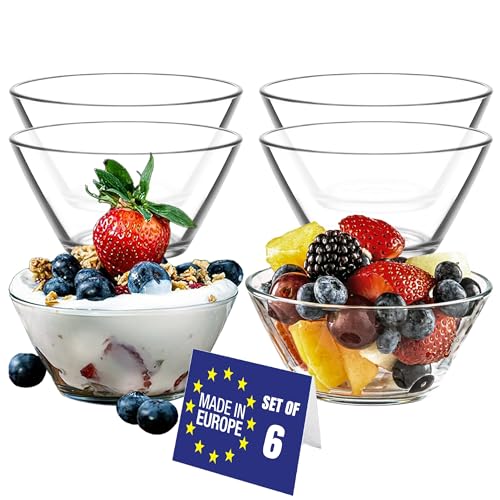 NORDIC SCHILLER Dessertschalen Glas Set 6, 345ml BLEI FREI Glas Schüsseln, Stapelbare Glasschalen, Dessertbecher, Puddingschalen, Dessert Schalen Glas, Salatschüssel, Soßenschalen, Dessert Bowls