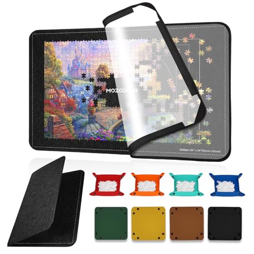 MOZOOSON Puzzlebrett 1500 Teile, Faltbares Puzzle Board mit 8 Sortierer, Tragbare Puzzlematte, Puzzle-Aufbewahrung, Jigsaw-Zubehör mit Rutschfester Oberfläche