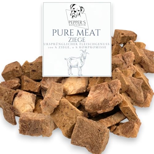 Pure Meat Ziege von Pepper’s Manufaktur – 100 % Ziege, gefriergetrocknet – TrockenBARF- Monoprotein-Snack für Sensible Hunde – naturbelassen, ohne Zusätze, ideal bei Unverträglichk (200g)