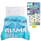 Disney Stitch Tagesdecke Twin Set für Kinder – Bündel mit Lilo und Stitch gesteppte Tagesdecke für Doppelbett plus Aufkleber, mehr | Stitch Twin Bettwäsche-Set für Jungen, Mädchen