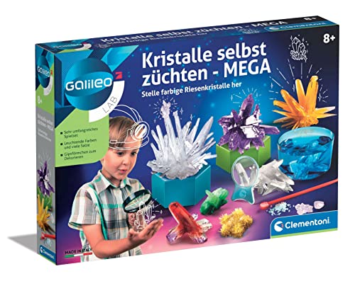 Clementoni Galileo Lab – Kristalle selbst züchten Mega, Experimentierkasten für Kinder ab 8 Jahren, farbenfrohe Experimente fürs Kinderzimmer, Clementoni 59130