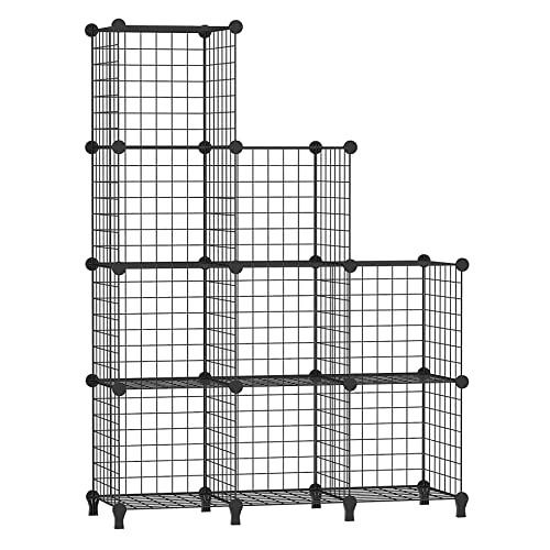 AWTATOS Regal 9 Regal Drahtwürfel Stapelbarer Regal Würfel DIY Metallgitter Regal Würfelbuchregal Würfelregal Mit Türen Für Wohnzimmer, Schlafzimmer, Bad Schwarz USCIH09BE