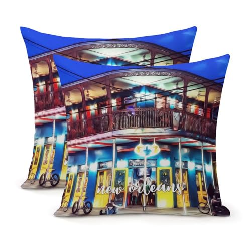 Yelolyio Dekorative Kissenbezüge mit Blick auf die Stadt New Orleans, für Schlafzimmer, Sofa, Wohnzimmer, 55,9 x 55,9 cm, 2 Stück