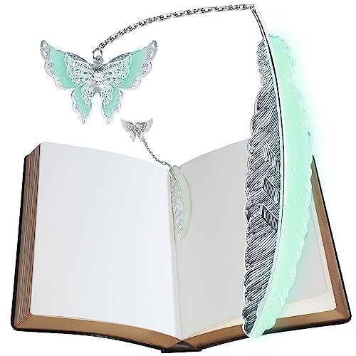 FUYIHGL 3D Lesezeichen Metall Personalisiert Leuchtende - Reading Appreciation Geschenke für Lehrerinnen Mädchen Mama Kinder Leseratte Bücherwurm, Lesen Zubehör Feder und Schmetterling Bookmarks