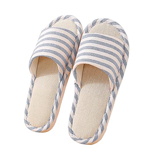 Oniphia Leinen Home Hausschuhe Leinen Slides Sommer Pantoletten Slippers für den Innenbereich Leinen Rutschfeste Haushaltsschuhe(Hellblau, UE39-40)