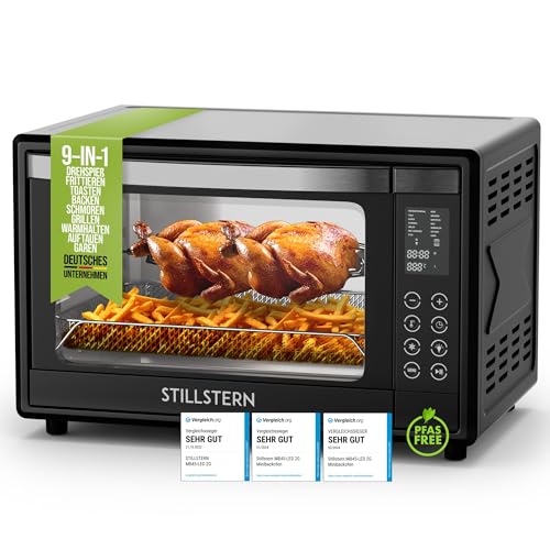 Stillstern Minibackofen mit Umluft (45L) DE Version, Pizza Ø32cm, NEU: CYCLONE PRO+ (Antihaftbeschichtung), 13 Programme, Auftauen&Warmhalten, 8h Timer, Rezeptheft, Mini Backofen Pizzaofen Grill