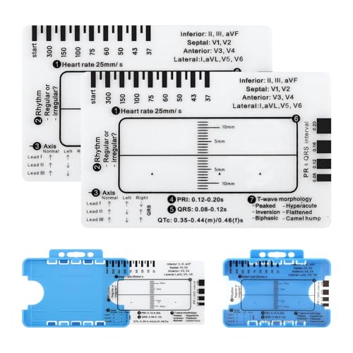 EKG-Lineal, 7-stufiges EKG-Lineal, transparentes EKG-Messschieber, Messwerkzeug für genaue Herzfrequenz- und Intervallbewertung, folgen Sie einem 7-stufigen Plan, tragbare Werkzeug-EKG-Karte, 2 Stück