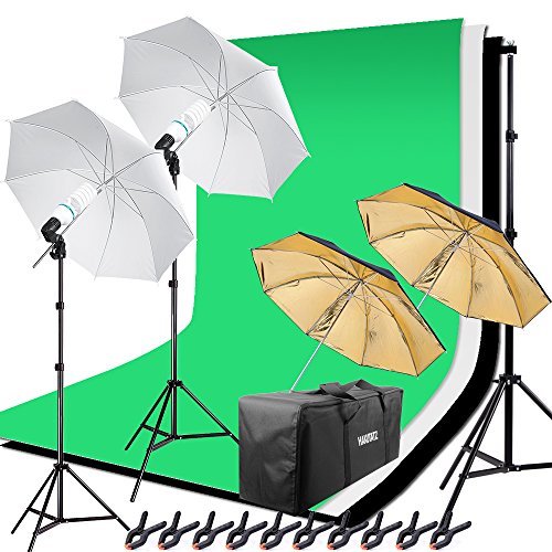 HAKUTATZ® Hintergrund Fotostudio Set 5-in-1 Reflektor Fotoschirm Fotoleinwand Fotografie Lampenstativ Greenscreen mit Ständer Set YouTube Equipment Zubehör