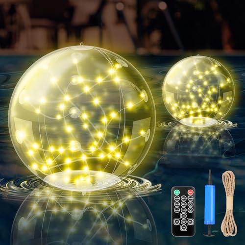 Charmofun Solar Poolbeleuchtung Schwimmend, 2 Stück Aufblasbare Solar Schwimmende Pool Licht Kugeln, Ø35cm IP68 Wasserdicht Teichbeleuchtung für Pool Garten Strand Deko (Warmweiß)