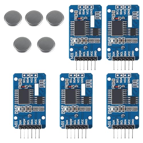 RTC IIC Precision Clock Modul, QIQIAZI Echtzeit-Modul Uhr RTC Sensor mit Batterie kompatibel mit Arduino (5 Stück)