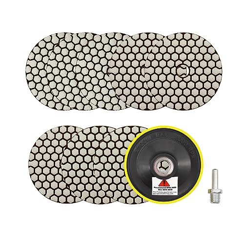 Trocken Diamant Polierpad 100mm 8 Stücke Körnung 50x3/100x3/200x2 Polierscheiben mit M14 Stützteller+Adapter für Granit Marmor Kunststein Quarz für Winkelschleifer SANLEETEK