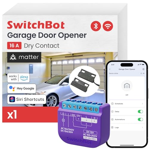 SwitchBot WLAN Garagentoröffner, Matter-zertifiziert, Alexa/Google/Siri/IFTTT/SmartThings unterstützt, kompatibel mit Garagentoren, App-Steuerung, Mehrere Benachrichtigungsmodi, Kein Hub erforderlich