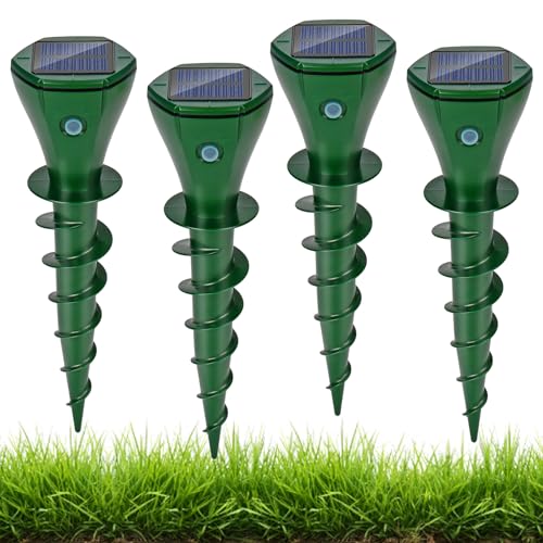 Glovios Maulwurf Vertreiber Solar Maulwurfschreck Ultraschall Maulwurfvertreiben Wühlmausschreck Wasserdicht IP65 Maulwurfbekämpfung für Garten Rasen (Grün – 4 Stück)