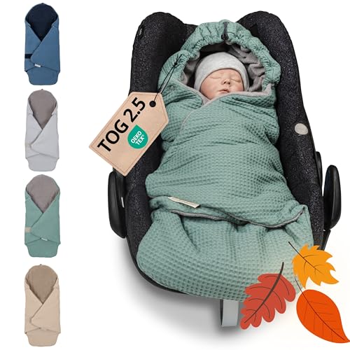 ULLENBOOM Einschlagdecke Babyschale, 100% OEKO-TEX Materialien, Ideal für Herbst und Winter, Salbeigrün (Made in EU) - Babydecke für Kindersitz oder Kinderwagen, kuschelige Decke für Babys