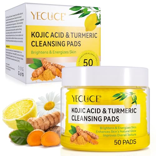 Kojisäure- und Kurkuma-Reinigungspads, Kurkuma-Kojisäure-Gesichtspads, Kurkuma-Gesichtspeeling-Pads, gleichen Hautöl und Wasser aus, sanft, tiefenreinigende Poren, 50 Stück