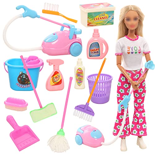 Festfun Puppe Zubehör Miniatur Puppenhaus Reinigung Garten Zubehör Werkzeuge Puppenhausmöbel im Maßstab 1:12 Puppenzubehör Spielzeug Putz-Set für 11.5 Zoll Puppe Playset