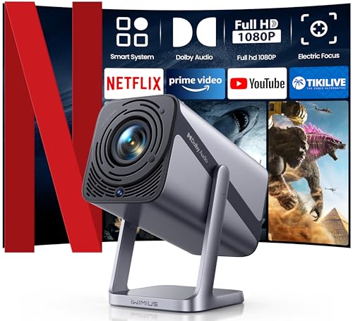Smart Beamer [Netflix Official & Dolby Audio] Beamer 4k Heimkino Full HD 1080P Beamer 4K 600ANSI Elektrischer Fokus/Auto Vertikale Trapezkorrektur WiFi6 Bluetooth Beamer Outdoor 360°Drehbar