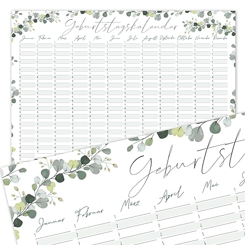 Geburtstagskalender mit Eukalyptus-Motiv I DIN A3 I jahresunabhängig I Planer I Erinnerung Jahrestage Mädchen, Frauen, WG, die ganze Familie I dv778