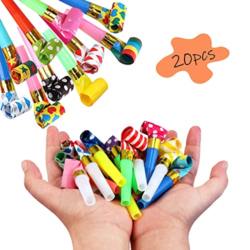 Fokelyi 20 Stück Partygebläse, Bunte Party Hörner, Partypfeifen Blowouts Krachmacher Musikalische Blowouts für Hochzeit Geburtstag Babyparty Kinder Party Graduierung Weihnachten, Farbe zufällig