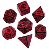 ORUZA 7 Stück DND Würfel Set Gravurmuster Polyedrische DND Würfel Set Rote D&D Würfel Set für Dungeon and Dragons MTG RPG Tischspiele Rollenspiel Würfel