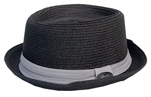 Cool4 Pork Pie Strohhut Schwarz Sommer Stroh Hut Naturbast Cap Sonnenschutz Sonnenhut PP04 (57)