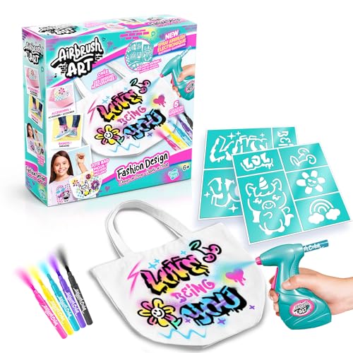 Canal Toys- Airbrush Art AIR 016- Textil-Airbrush-Set, Modedesign-Set mit Farbspritzkasten und Airbrush-Spritzpistole und Markern, 1 Set, mehrfarbig