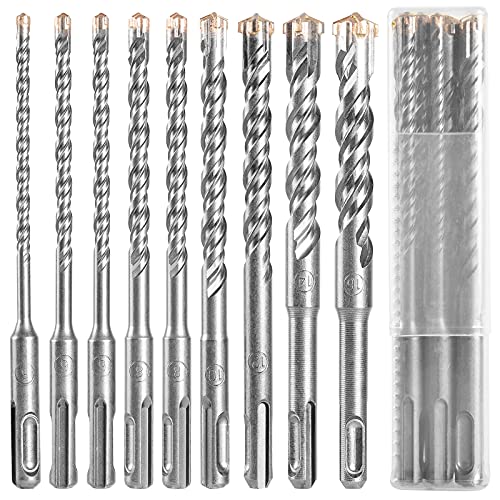 SDS Plus Bohrer Set 9 Stück, Betonbohrer 160mm Lang, mit 4 Schneiden, Hammerbohrer , Steinbohrer, YUHIAKE Werkzeuge zum Bohren von Beton, Stein, Holz, Ziegel, Fliesen