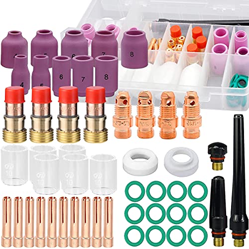 QAQGEAR 51 Stück Wig Schweißbrenner Zubehör für WP-17/18/26, für Wig Gaslinse, 10 Glass Cup Kit, 10pcs Aluminiumoxid-düse Spannzangenkörper