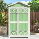 DRIXNO Outdoor Holz Gartenmöbel Aufbewahrungsschuppen, Werkzeughaus für Garten, Terrasse, Verblassungsfrei, Wetterfest, Sicher und Geschützt, Wartungsfrei, Umweltfreundlich, Grün
