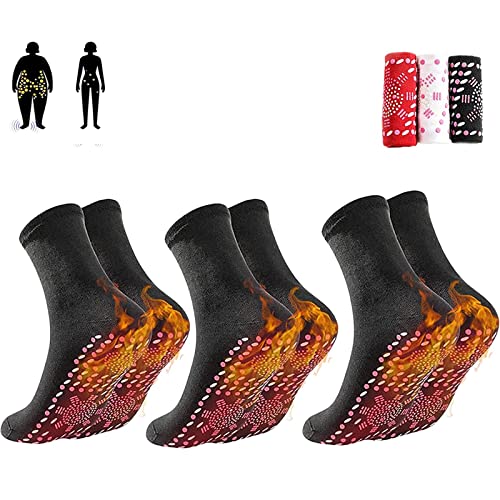 Frenaki 3 Paar AFIZ Turmalin-Gesundheitssocken zum Abnehmen, 2023 Neue selbsterwärmende Turmalin-Akupressur-Formsocken, Unisex-Lymphvity-Reflexzonensocken (Schwarz)
