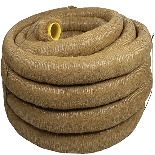 Doubleyou Geovlies & Baustoffe | Kokosdrainage | Drainagerohr mit Kokosummantelung | DN80 Gelocht | 20 Meter | Flexibles PVC-U Dränrohr | DIN 1187 | Effektive Entwässerung für Keller, Garten und mehr