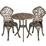 Yaheetech 3 TLG. Gartenmöbel-Set 2 Stühlen & 1 Tisch Bistroset aus Metall Sitzgruppe Gartengarnitur für 2 Personen Witterungsbeständig Möbelstücke für Balkon/Terrasse/Garten, Bronze