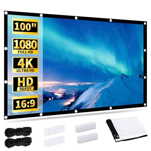 Beamer Leinwand 100 Zoll Projektionsleinwand, 16: 9 HD Tragbare Faltbar Anti-Falten Projektion leinwand 221 x 125 cm, Doppelseitige Projektion Bildschirm für Heimkino, Schule, Treffen und Camping