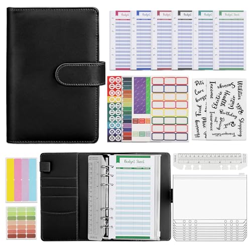 Budget Planner & Haushaltsbuch A6 – Effektiver Finanzplaner mit Umschlagmethode – Sparbuch mit Folien für Cash Stuffing – Startset für erfolgreiches Sparen und Budgetierung (Schwarz)