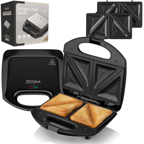 ZEEGMA ROTEE BASE BLACK Sandwichtoaster, Brottoaster. Leistung von 750 Watt, Toaster für Brot, Sandwiches, Toast Antihaftplatte, Überhitzungsschutz, Toaster