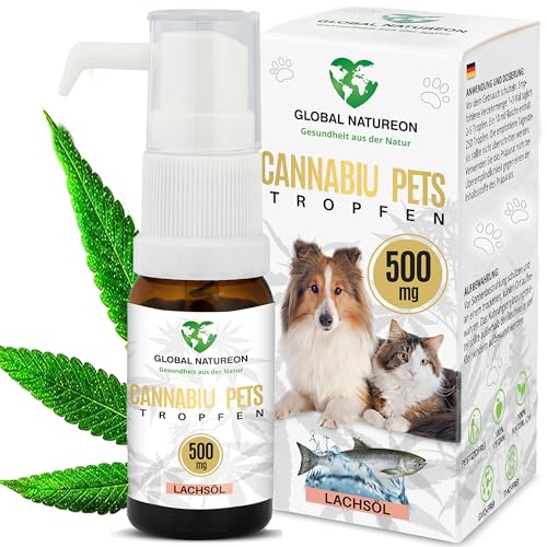 GLOBAL NATUREON® Cannabiu Pets Öl 500 mg (30 ml) auf Lachsölbasis, Beruhigungsmittel für Hunde und Katzen, Tropfen gegen Angst, Stress & für Reise, Naturprodukt für Tiere, ohne Konservierungsstoffe