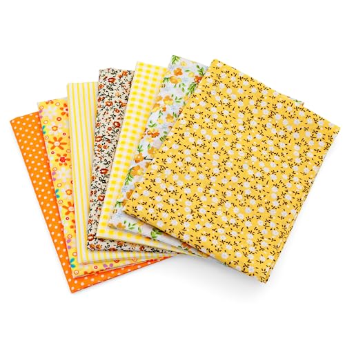 Faden & Nadel Stoffsets: 7 Patchwork Stoffe, 100% Baumwolle, 50 x 50 cm, verschiedene Farben (Gelb)