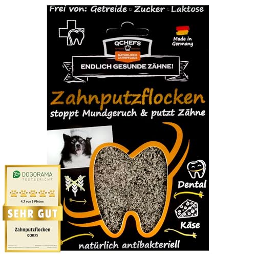QCHEFS Zahnputzflocken für Hunde - 1 Monat Zahnpflege Hund, ohne Dentalspray für Hunde