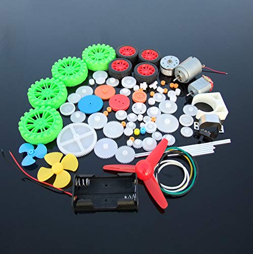 69 Kinds Toy Motor Spindle Gear Kit, Plastic Gears Set, Pulley Belt Worm Kits, Battery Holder, Propeller, Switch, High- Speed Motor Gearbox Model Premium Replacement Spares